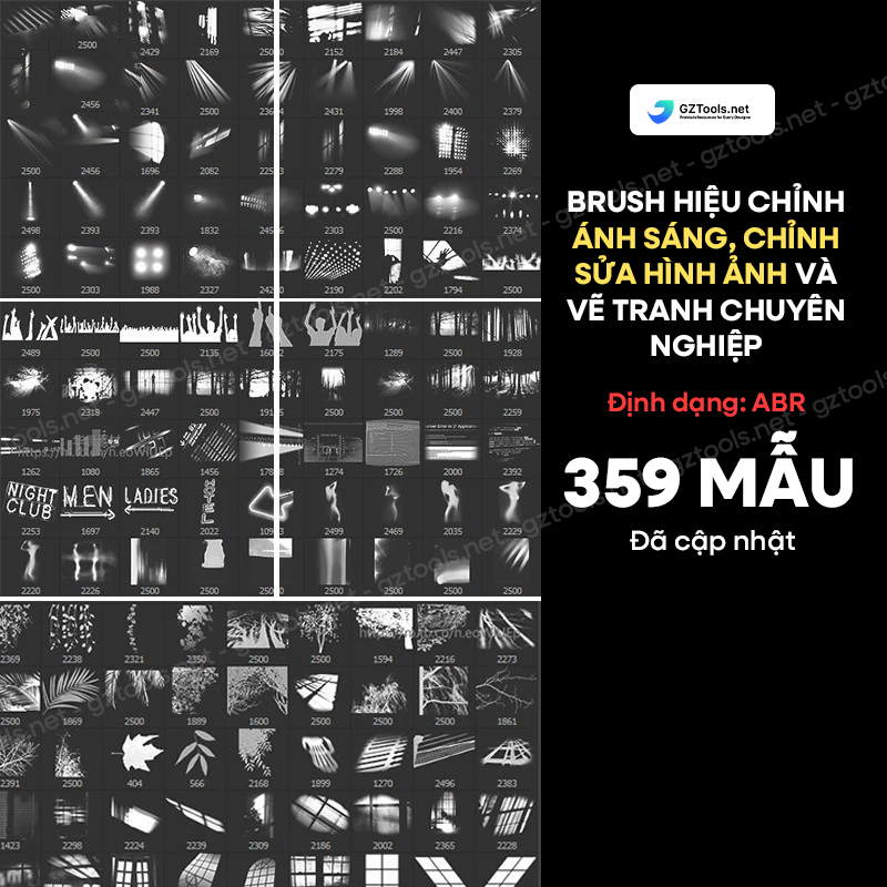 359 mẫu ABR Brush Hiệu Chỉnh Ánh Sáng Hình Ảnh Photoshop