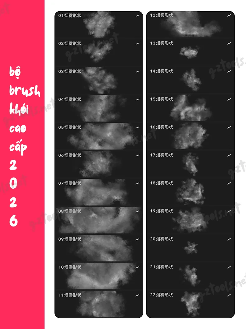 Bộ Brush Khói Cao Cấp 2026 – 68 Procreate & Photoshop Brushes Chất Lượng 4K