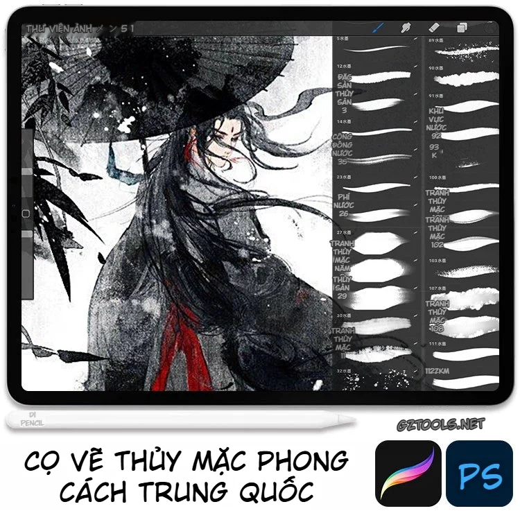 Bộ cọ Thủy Mặc cho Procreate & Photoshop-GenZ Academy