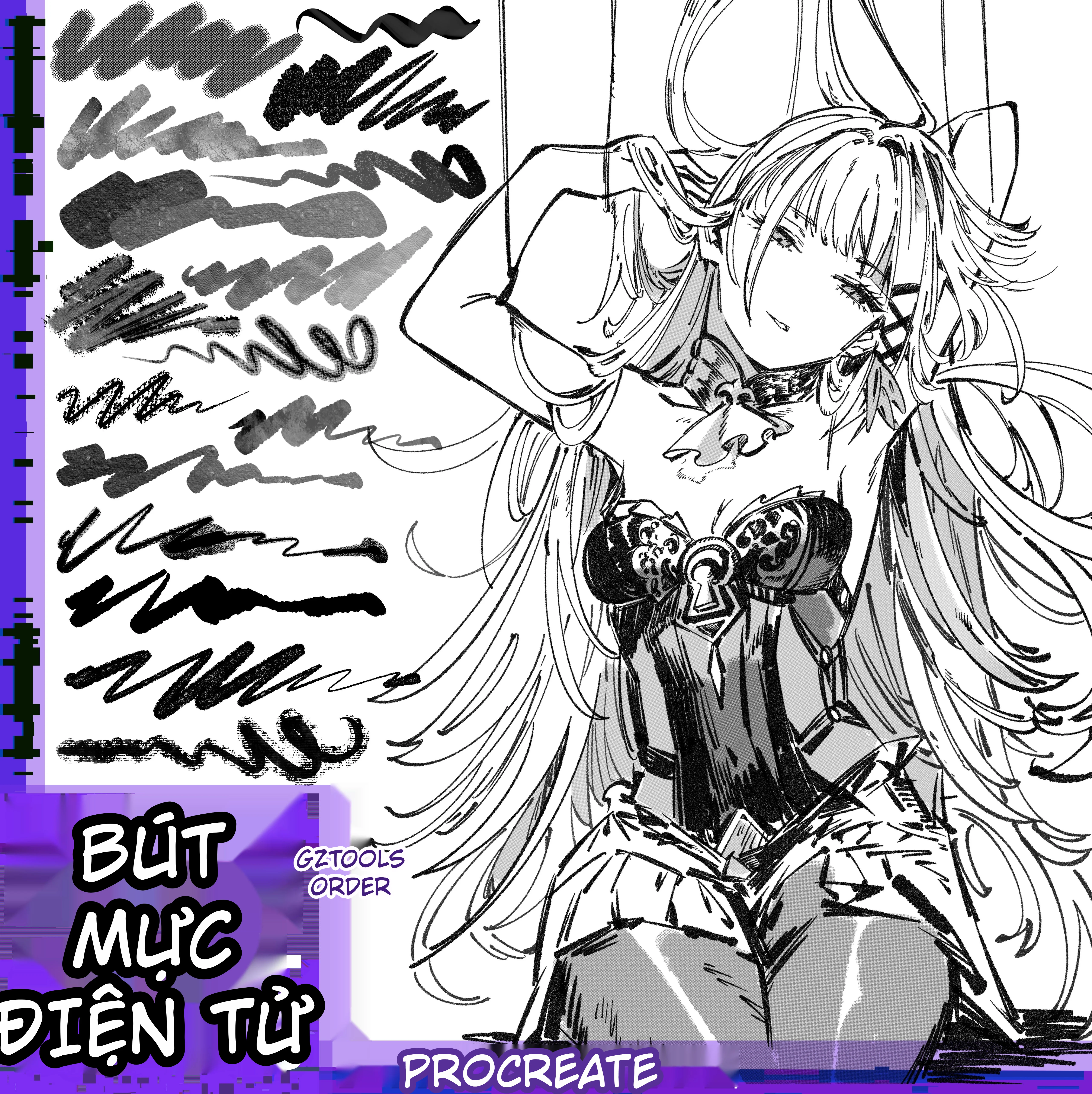 Bộ brush Procreate G-pen Điện Tử Nhị Nguyên